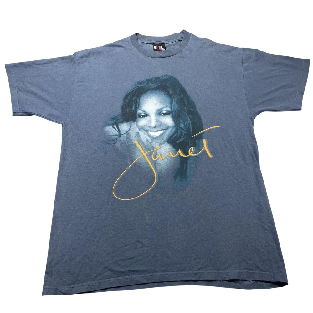 Vintage Janet Jackson Shirt Mens XL Blue Graphic Giant Portrait Concert Tee 2001